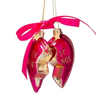 Vondels Ornament glass pinkraspberry pink set of best friends heart H8.5 Vondels Ornament glass pinkraspberry pink set of best friends heart H8.5