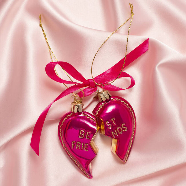 Vondels Ornament glass pinkraspberry pink set of best friends heart H8.5