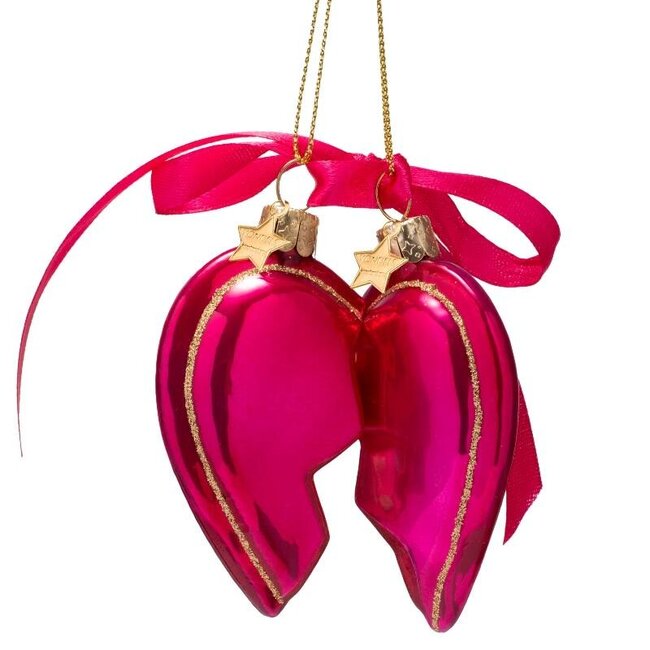 Vondels Ornament glass pinkraspberry pink set of best friends heart H8.5