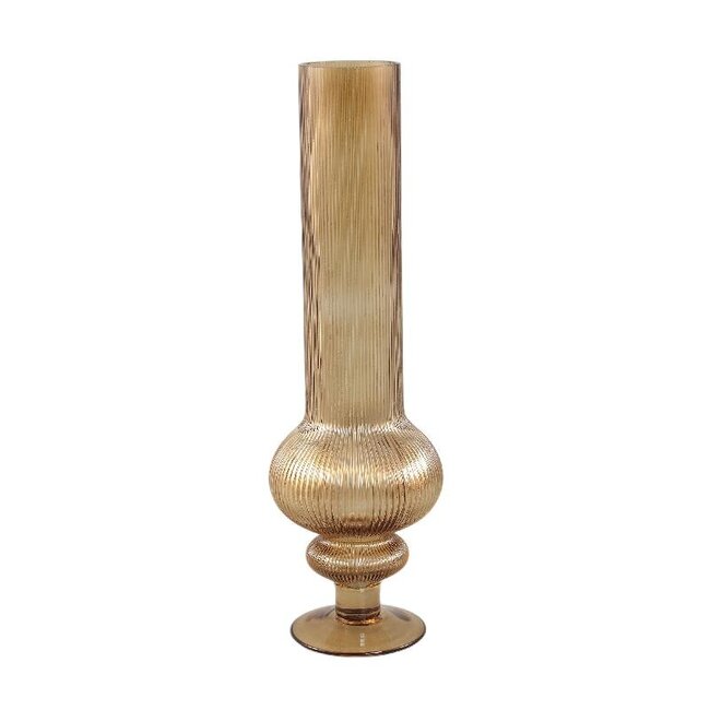 PTMD Keala Amber round ribbed glass vase on base L