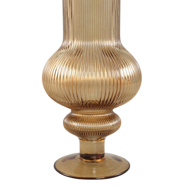 PTMD Keala Amber round ribbed glass vase on base L