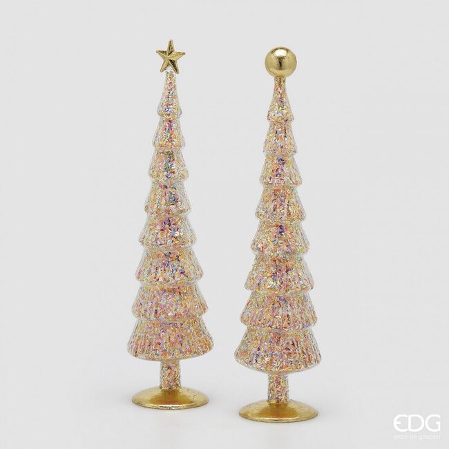 EDG Glazen kerstboompjes met multicolor glitters – H46 x Ø9,5 cm