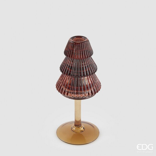 EDG Glazen kandelaar op voet bruin kerstboom 19xØ8 cm