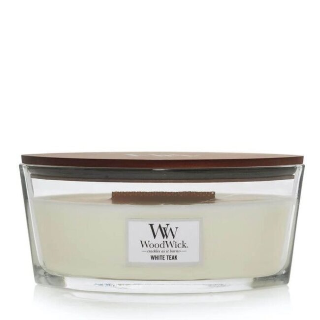 Woodwick White Teak Ellipse WoodWick© HearthWick Flame© 50h