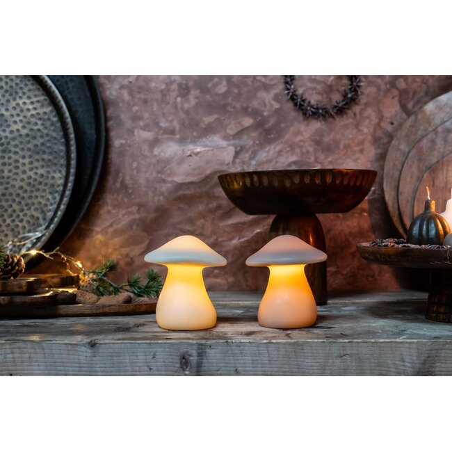 Home Society LED Kaars Mushroom L Greige
