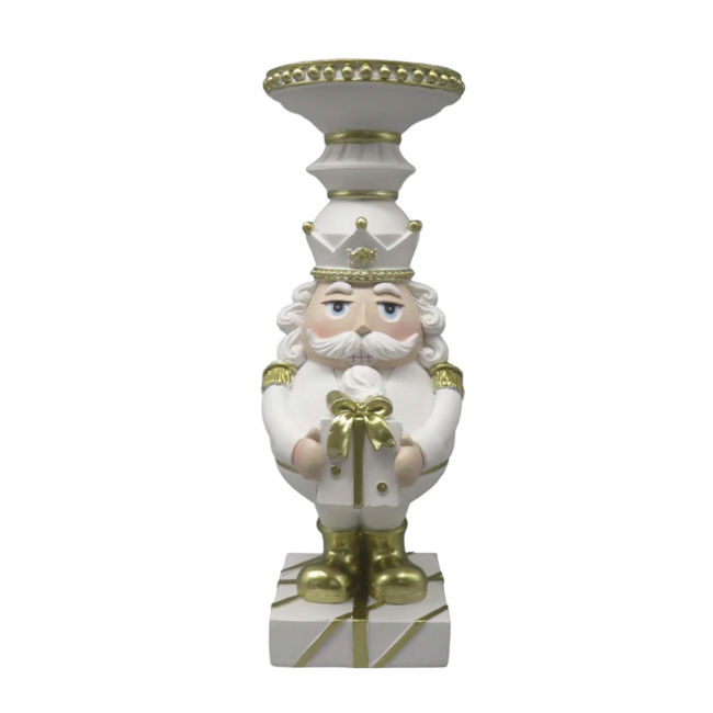 Colmore Kandelaar Notenkraker Wit/Goud – 14x12x32 cm