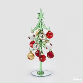 EDG Glazen kerstboompje met losse kerstballetjes H26xØ9 cm