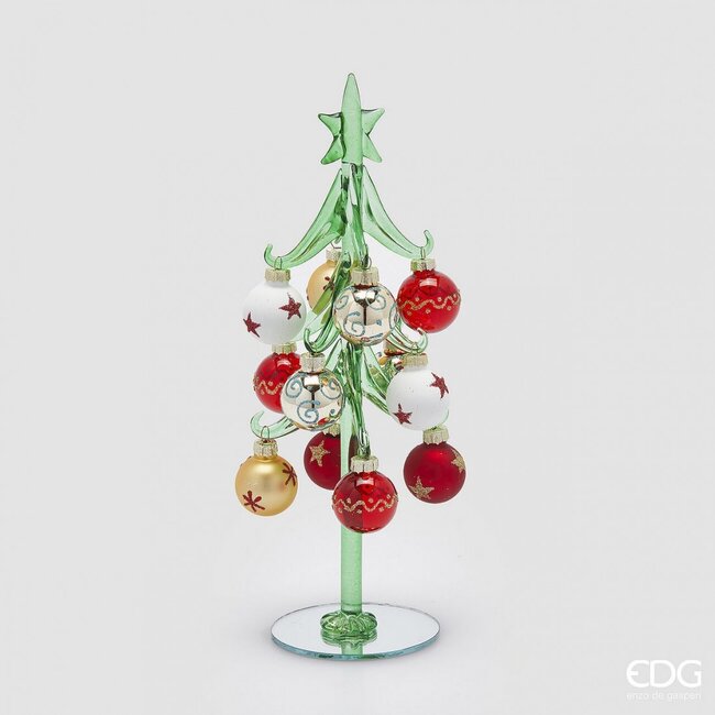EDG Glazen kerstboompje met losse kerstballetjes H26xØ9 cm