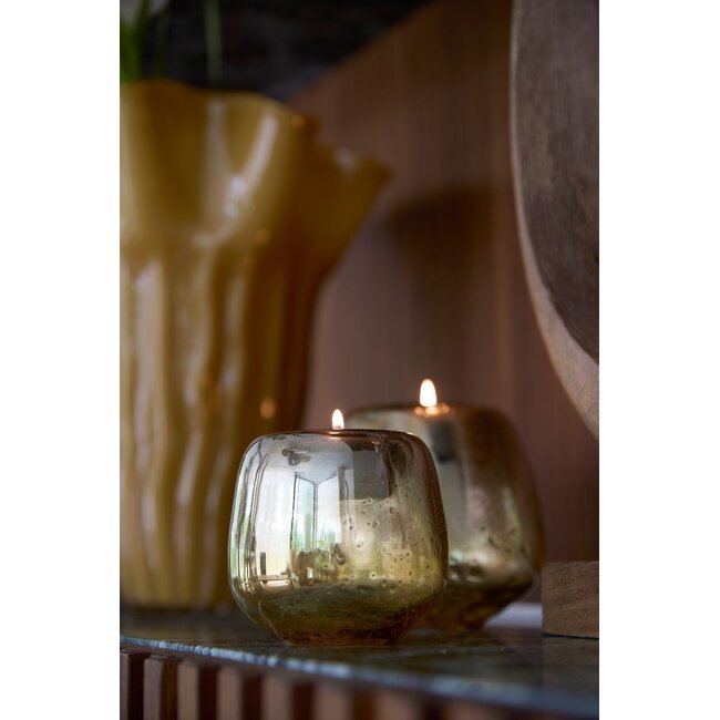 Light & Living Theelicht Ø10x9 cm CAPIRA glas steenslag