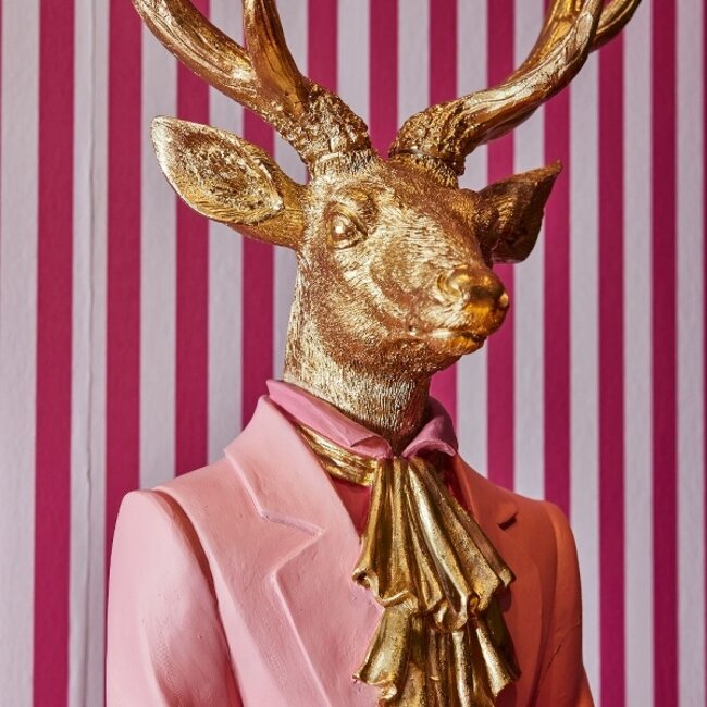 Rendier met goudkleurig dienblad 99cm