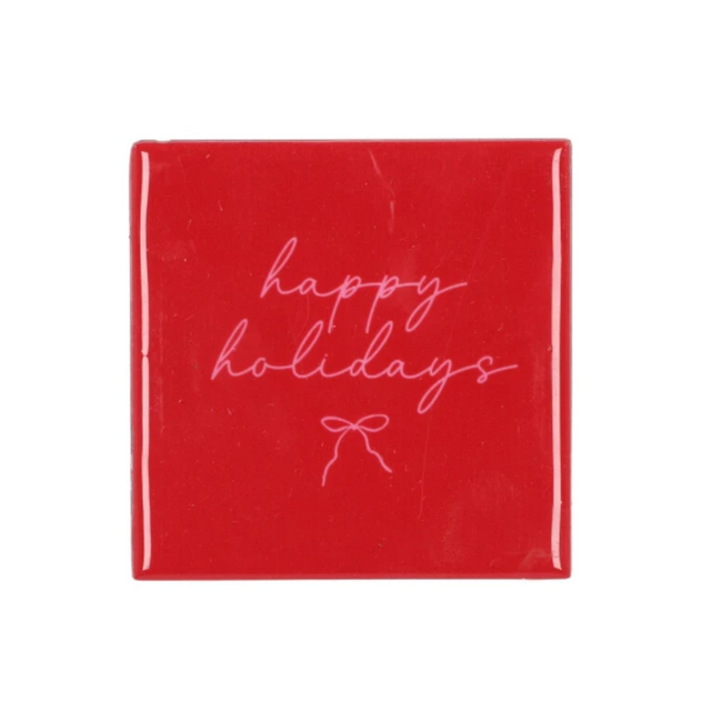 Tegeltje Happy Holidays Bow 10x10 cm