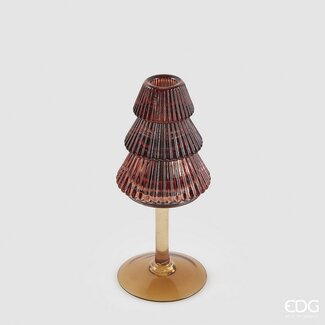 EDG Glazen kandelaar op voet bruin kerstboom 19xØ8 cm EDG Glazen kandelaar op voet bruin kerstboom 19xØ8 cm