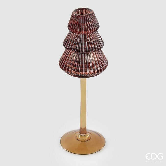 EDG Glazen kandelaar op voet bruin kerstboom 25xØ8 cm