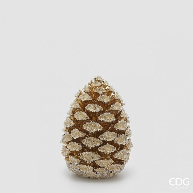 EDG Decoratie Dennenappel goud met sneeuw 26x19 cm