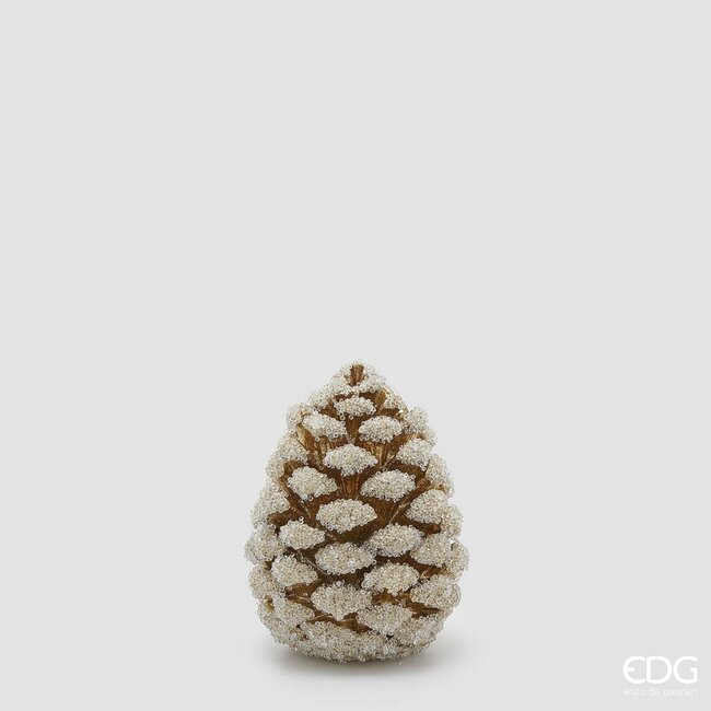 EDG Decoratie Dennenappel goud met sneeuw 19x14 cm