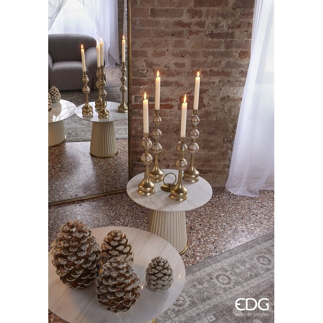 EDG Decoratie Dennenappel goud met sneeuw 19x14 cm