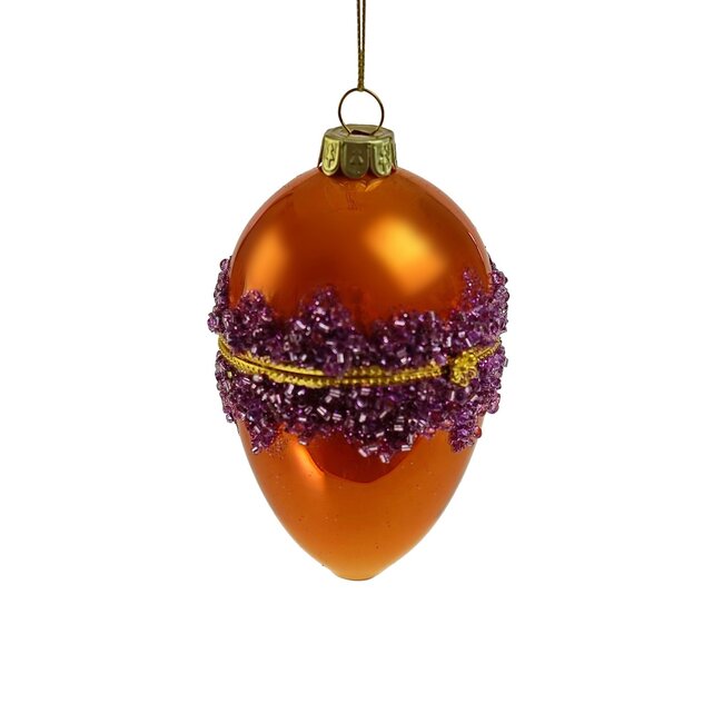 Glazen ei oranje paars, to open 7x11 cm