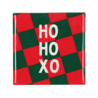Tegeltje Ho Ho XO – rood en groen geblokt, 10x10 cm