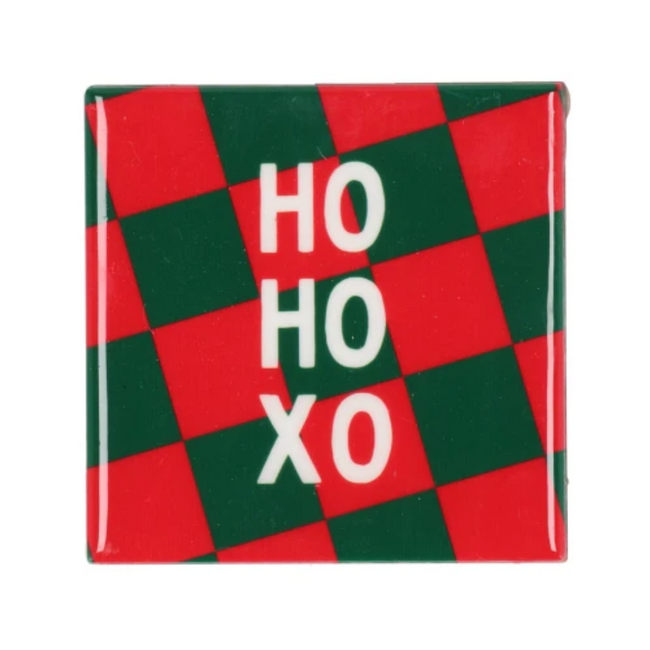 Tegeltje Ho Ho XO – rood en groen geblokt, 10x10 cm