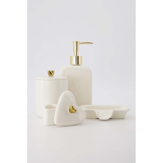 Zusss Bewaarpot keramiek hartvorm wit/goud