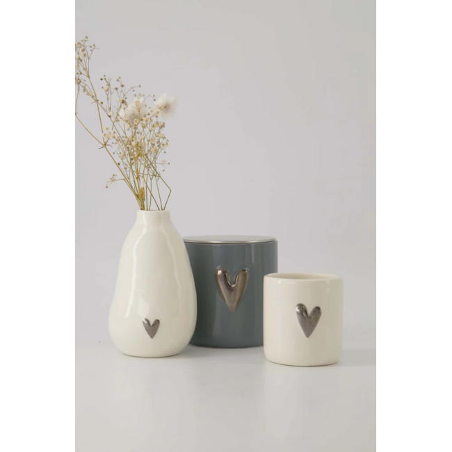 Zusss Geurkaarsje keramiek hartje wit/zilver