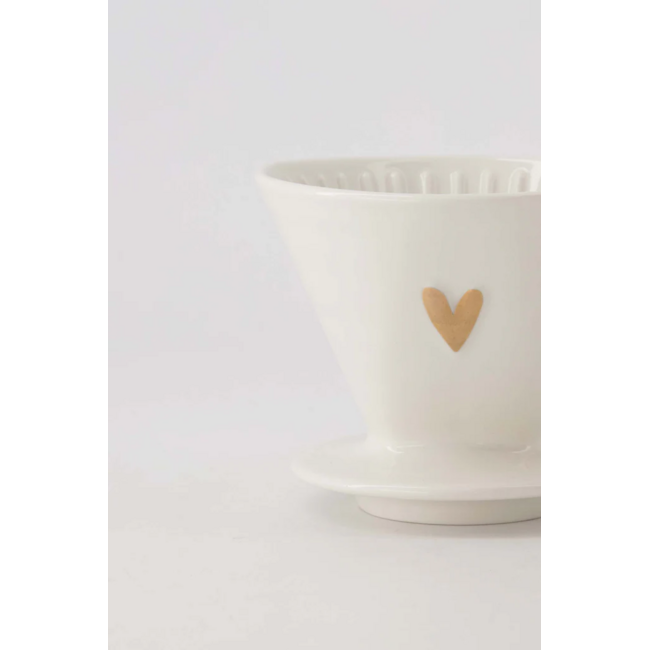 Zusss Koffiefilterhouder keramiek hartje wit/goud