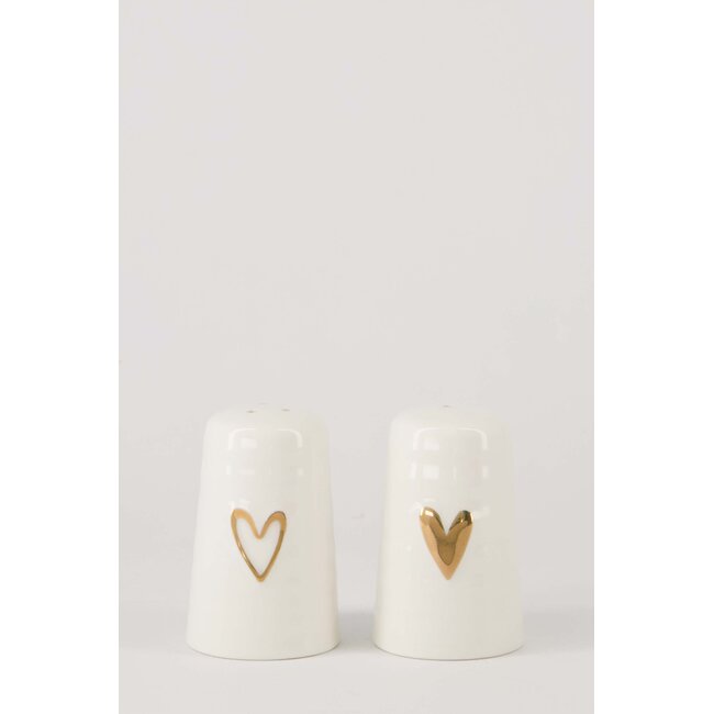 Zusss Peper en zout stel keramiek hartje wit/goud