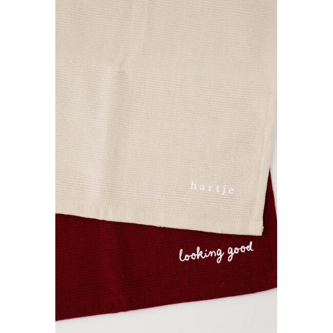 Zusss Set van 2 vaatdoekjes hartje zand/port