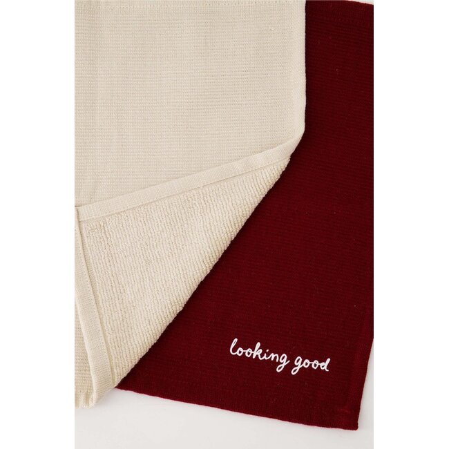 Zusss Set van 2 vaatdoekjes hartje zand/port