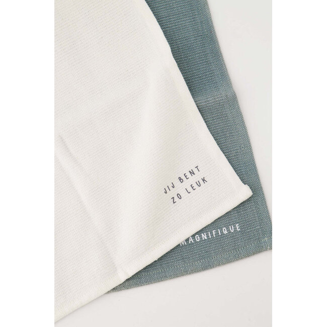 Zusss Set van 2 vaatdoekjes zo leuk wit/grijsblauw