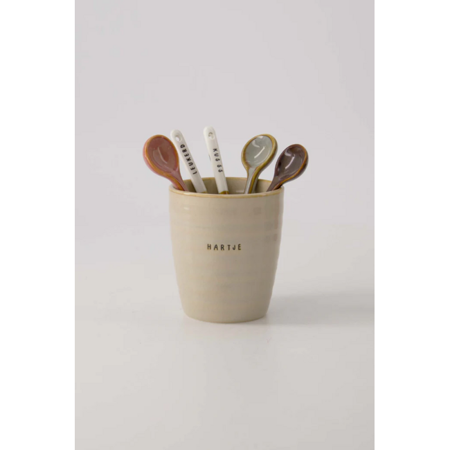 Zusss Lepeltje keramiek enjoy wit/bruin