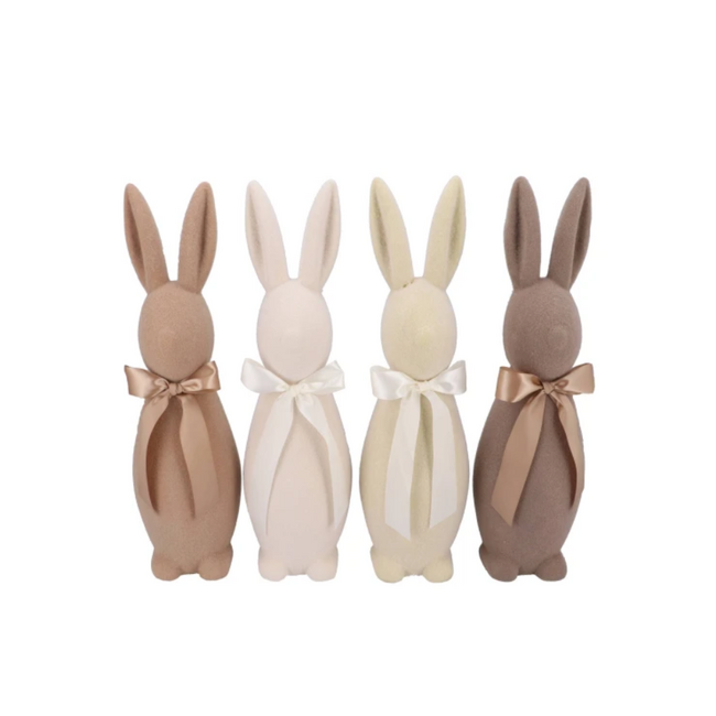 Easter flock natural brown bunny bow ass 14x14x42cm