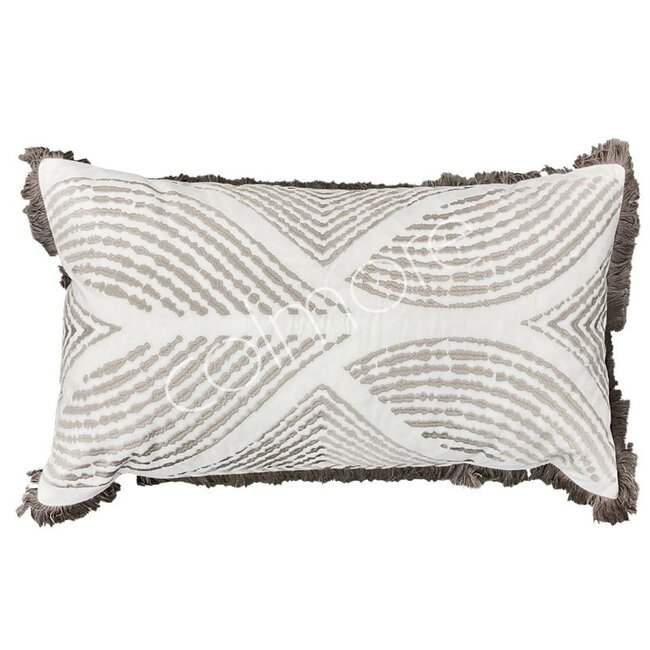 Colmore Kussen witgrijs met franjes fluweel 60x35