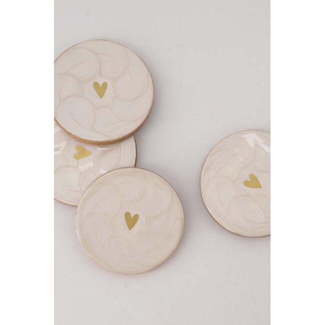 Zusss Set van 4 onderzetters parelmoer hartje wit / goud