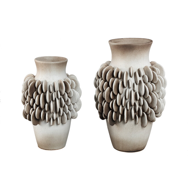 PTMD Wina Beige ceramic vase with round scales high L