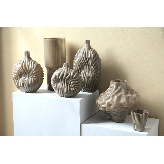 PTMD Moises Taupe irregular dented glass vase S