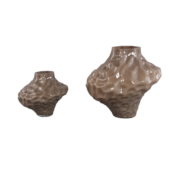 PTMD Moises Taupe irregular dented glass vase L
