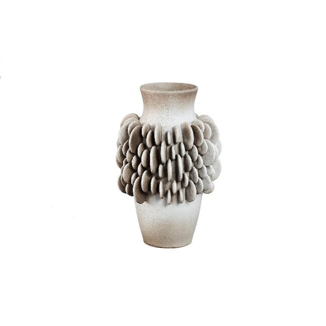 PTMD Wina Beige ceramic vase with round scales high S