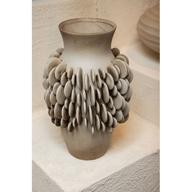 PTMD Wina Beige ceramic vase with round scales high S