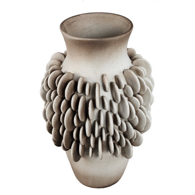 PTMD Wina Beige ceramic vase with round scales high L