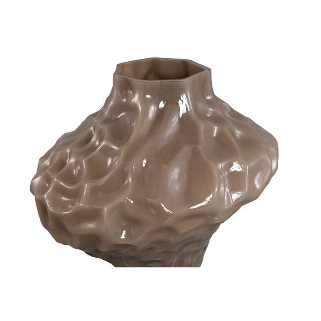 PTMD Moises Taupe irregular dented glass vase L