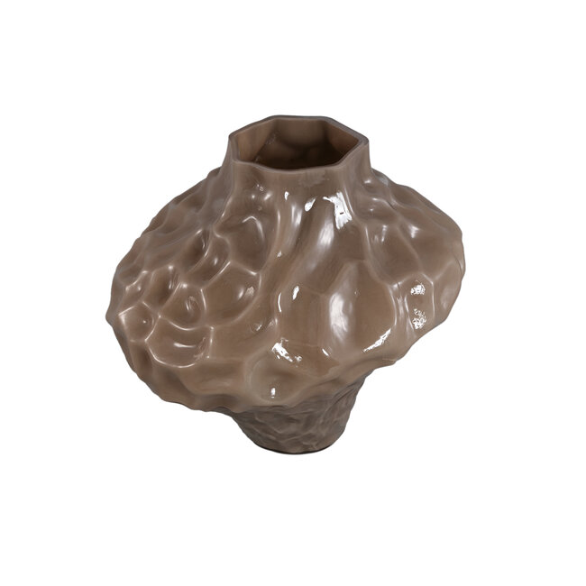 PTMD Moises Taupe irregular dented glass vase L