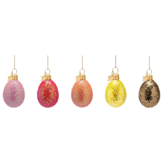 Vondels Paasei met glitter paasornament 6 cm set van 5