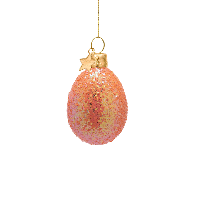 Vondels Paasei met glitter paasornament 6 cm set van 5