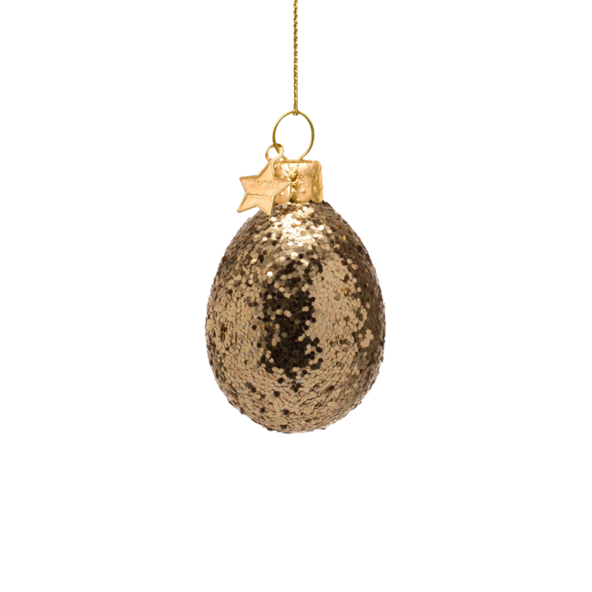 Vondels Paasei met glitter paasornament 6 cm set van 5