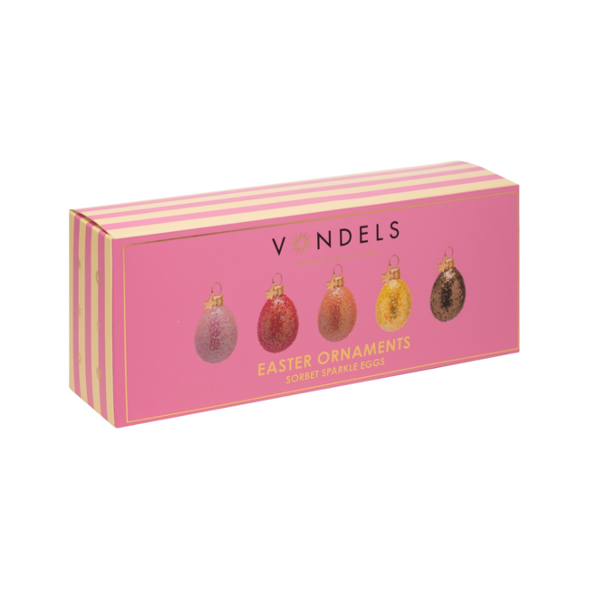 Vondels Paasei met glitter paasornament 6 cm set van 5