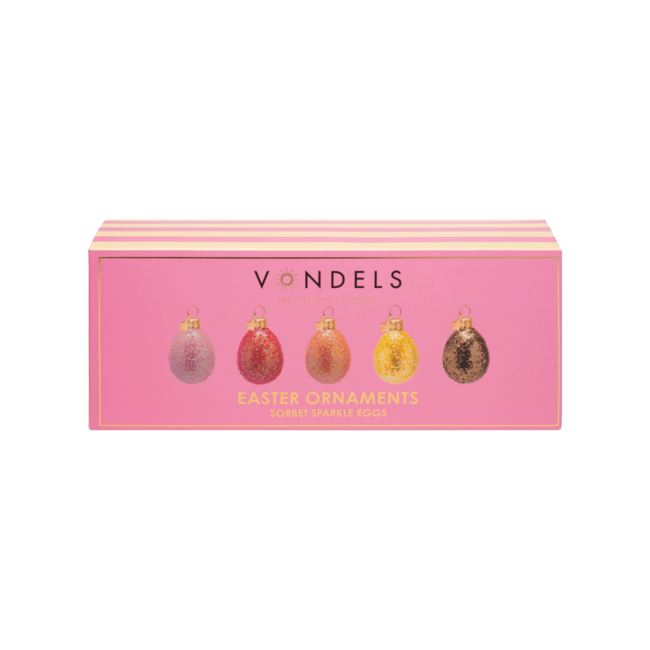 Vondels Paasei met glitter paasornament 6 cm set van 5