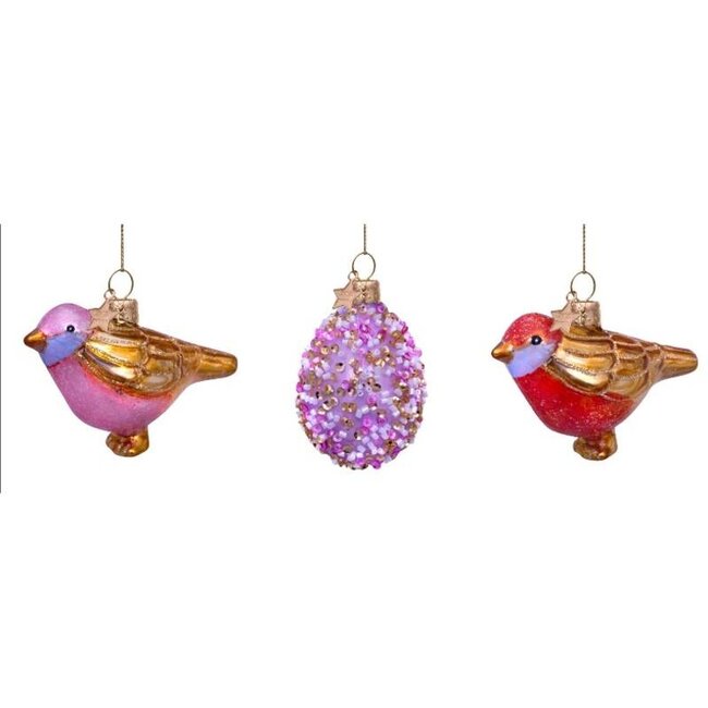 Vondels Ornament Pasen Glazen Vogeltje (Roze/Geel/Goud)