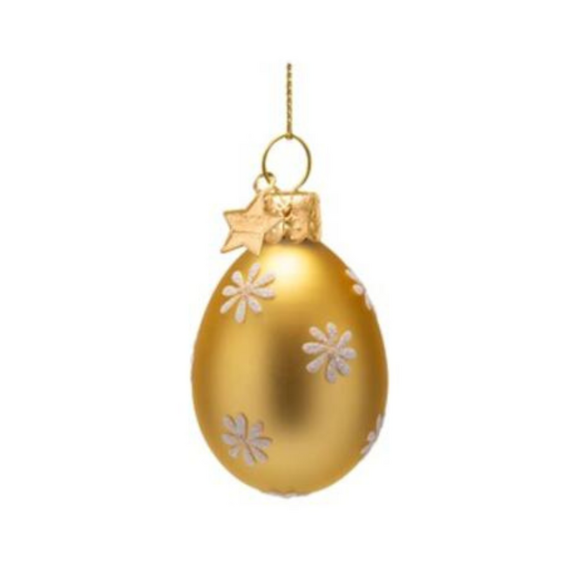 Vondels Ornament Pasen Geel Glazen Ei met Witte Bloemen