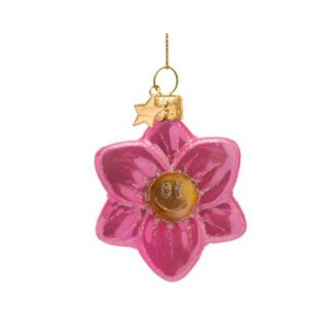 Vondels Ornament Pasen Glazen Roze Narcis met Smiley